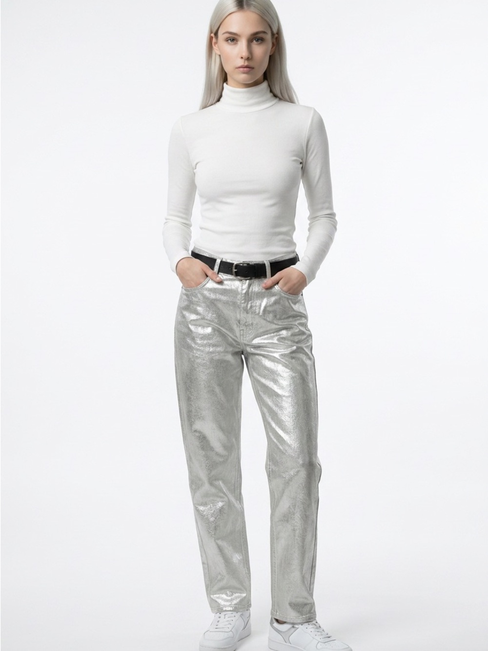 Abercrombie & Fitch Metallic Silver Straight-Leg Pants